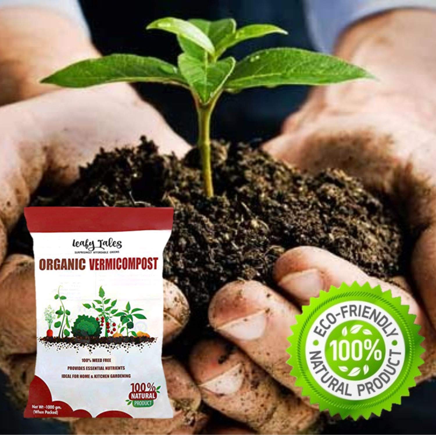 Leafy Tales 1kg Organic Vermicompost Manure Fertilizer - Pure Bio-Organic Fertilizer for Flowers, Vegetables & Lawns | Natural Soil Enricher, Potting Mix Supplement & Plant Food