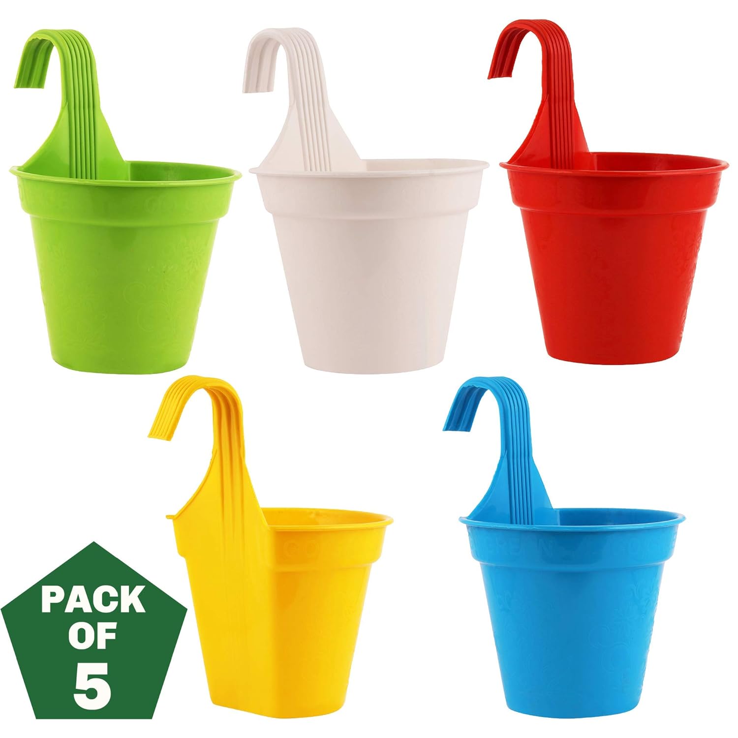 Leafy Tales Plastic Small Hook Hanging Pot, Multicolor 20.5 x 14.5 x 8.5 cm, 5 Pieces (Small Hook - 5) Plastic Pots, Pots for Plants, Gardening (Multicolour, Size: Small, Set of 5)