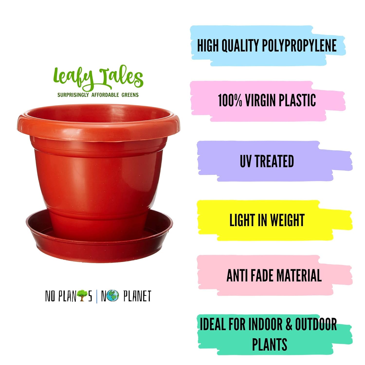 Leafy Tales 8-inch Plastic Flower Pots with 4-inch Dripping Trays (Pack of 6 Sets) - Terracotta Colour Garden Gamla for Home & Outdoor Balcony - Durable Indoor/Outdoor Planters with Drainage Saucers