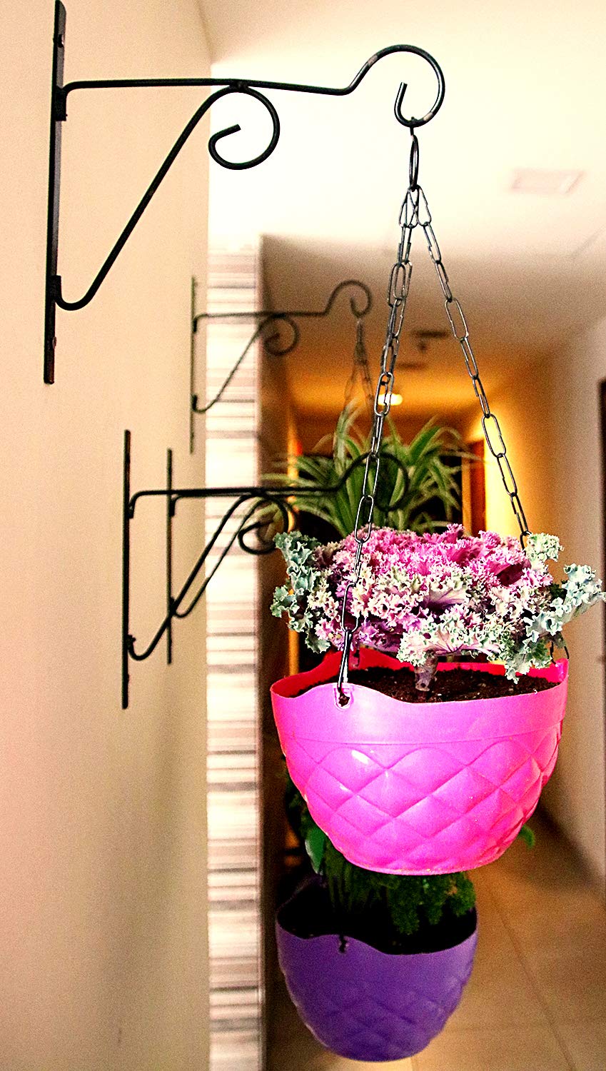 Leafy Tales 4-Pack Metal Hanging Plant Hooks - Decorative Wall Mount Brackets for Hanging Planters & Pots | Durable Rust-Resistant Iron Holders for Balcony, Fence & Garden Wall Decor