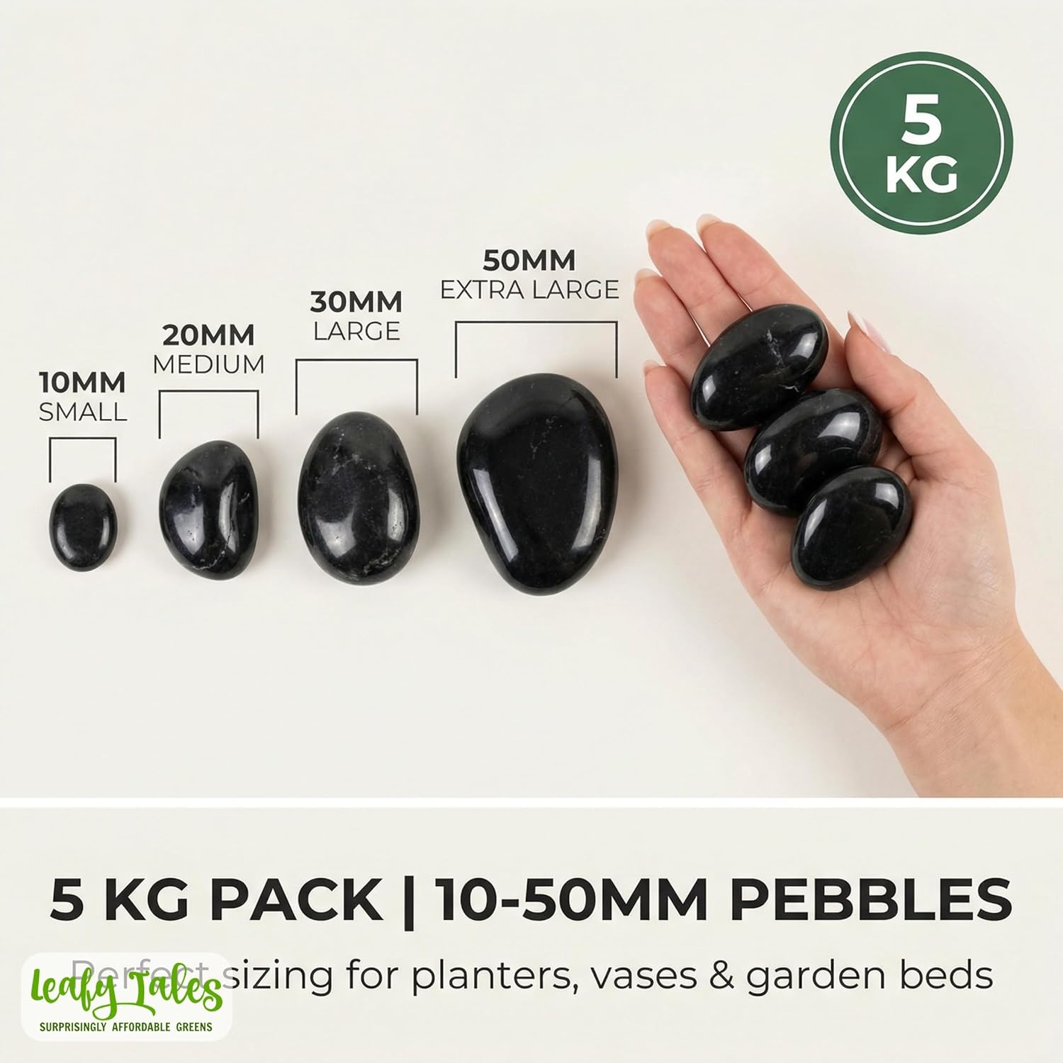 Leafy Tales Black Polish Marble Stone Pebbles for Home & Garden Decoration| Black Polish 2 Kg