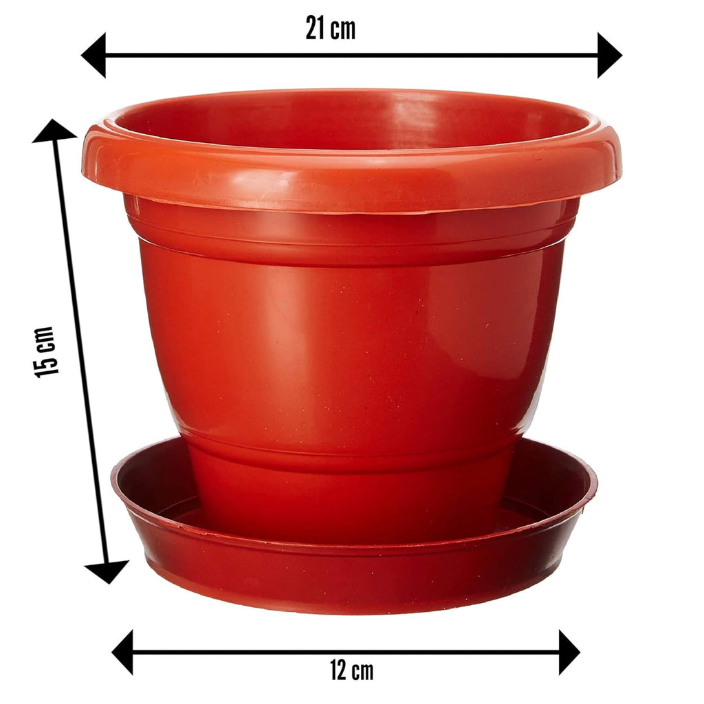 Leafy Tales 8-inch Plastic Flower Pots with 4-inch Dripping Trays (Pack of 6 Sets) - Terracotta Colour Garden Gamla for Home & Outdoor Balcony - Durable Indoor/Outdoor Planters with Drainage Saucers