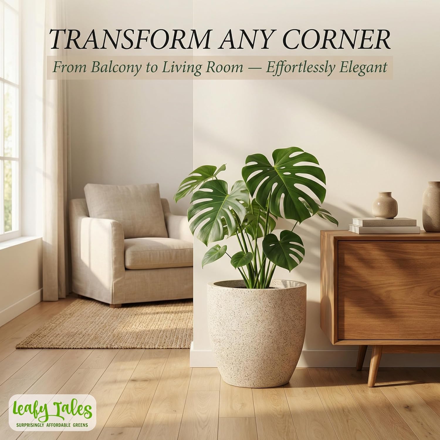 Leafy Tales Modern Round Planter for Home Décor 16 INCH, Highly Durable,Lightweight Indoor Outdoor Planter, Flower Pot Gamla,Tree Planter, Pot for Balcony Garden, Vegetables, Flowers & Greenery