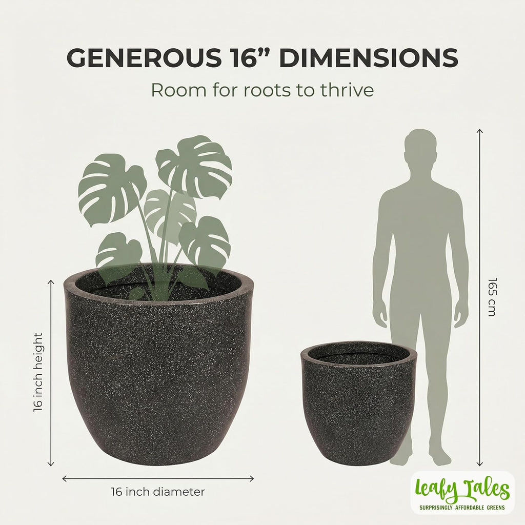 Leafy Tales Modern Round Planter for Home Décor 16 INCH, Highly Durable,Lightweight Indoor Outdoor Planter, Flower Pot Gamla,Tree Planter, Pot for Balcony Garden, Vegetables, Flowers & Greenery