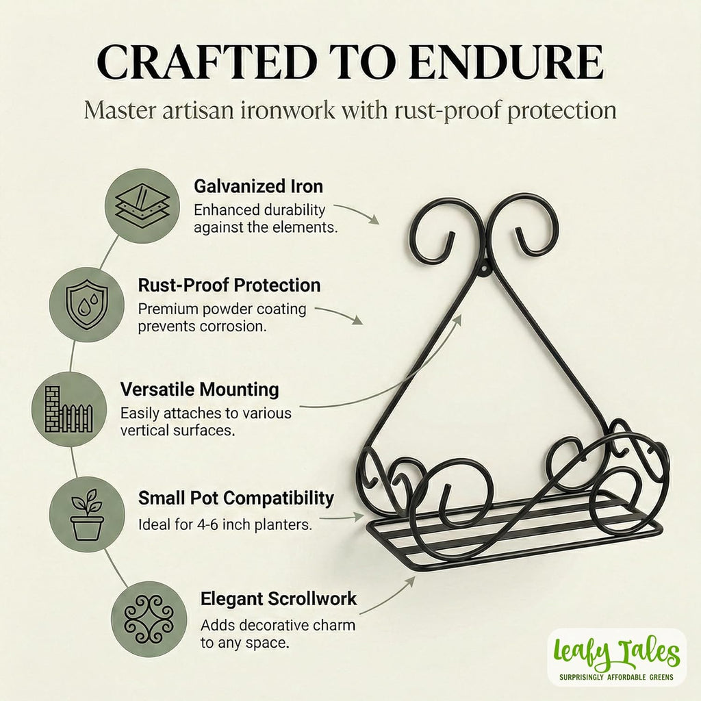 Leafy Tales Wall Mounted Metal Plant Stand Set of 1- Elegant Iron Flower Pot Holder for Indoor & Outdoor Walls | Decorative Rust-Proof Hanging Gamla Stand for Balcony, Living Room & Garden