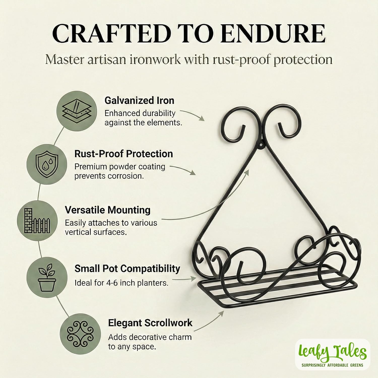 Leafy Tales Wall Mounted Metal Plant Stand Set of 1- Elegant Iron Flower Pot Holder for Indoor & Outdoor Walls | Decorative Rust-Proof Hanging Gamla Stand for Balcony, Living Room & Garden
