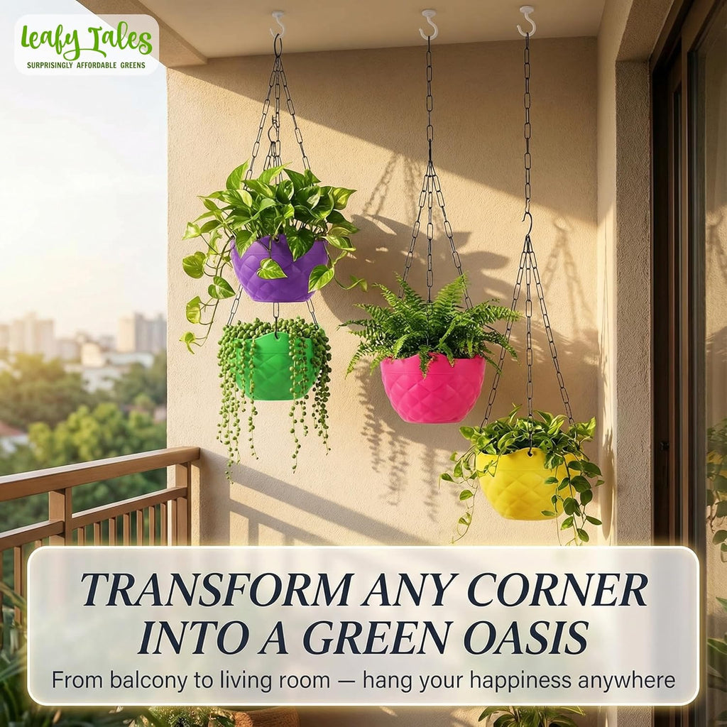 Leafy Tales Plastic Hanging Pot with Chain , Medium, 15 Pieces