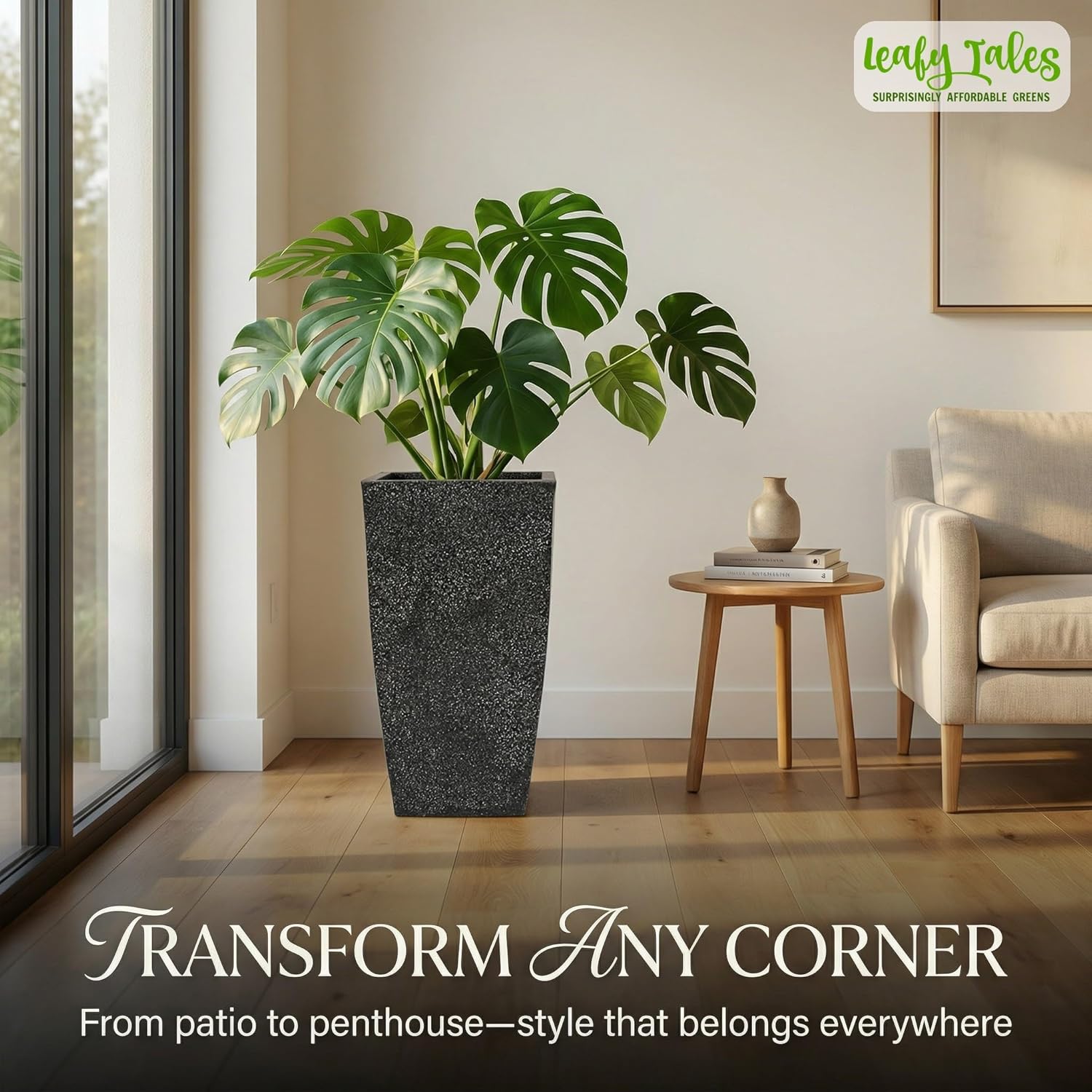 Leafy Tales Modern Roto Square Tower Planter for Home Décor 24 INCH, Highly Durable,Lightweight Indoor Outdoor Planter, Flower Pot Gamla