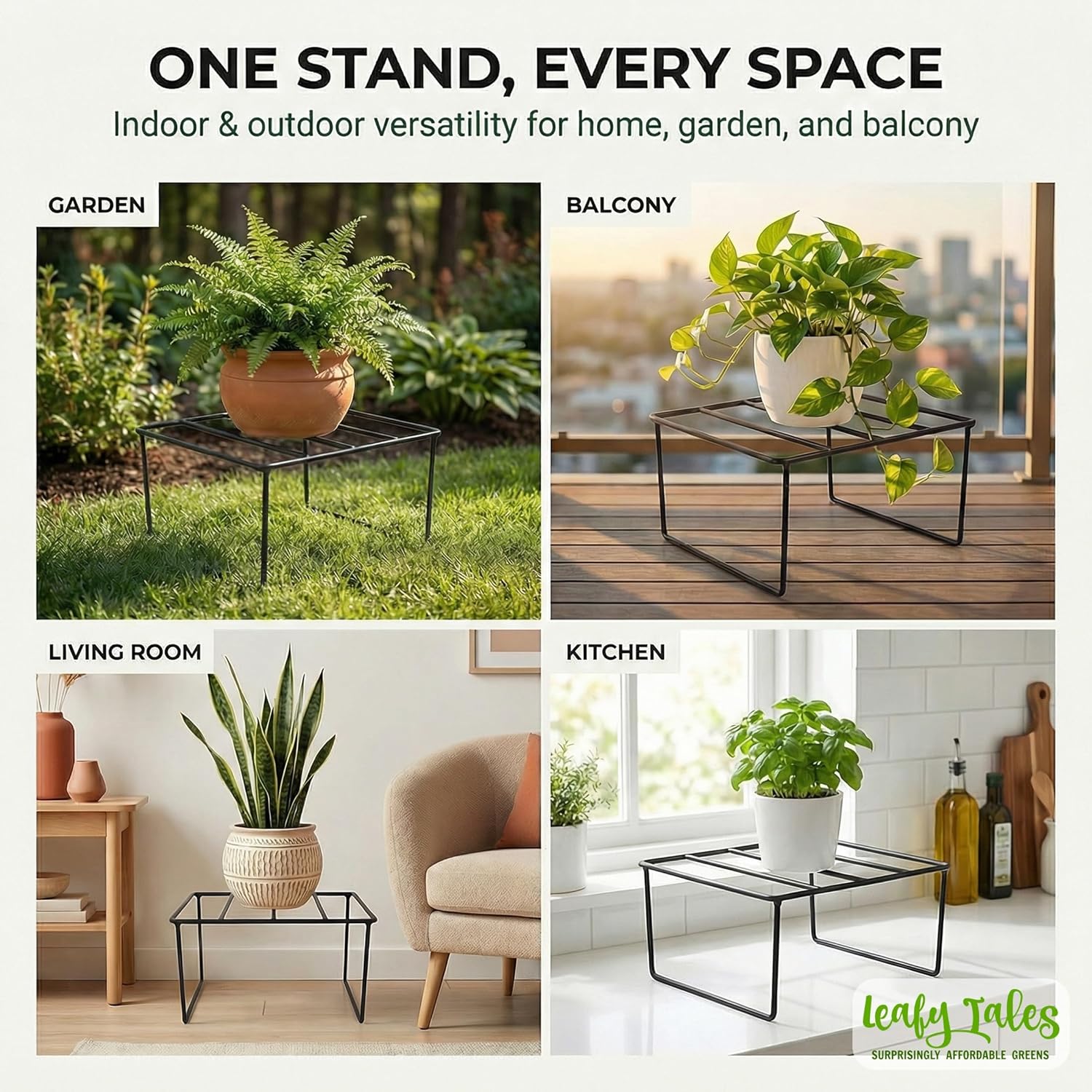 Leafy Tales Set of 10 – Square Metal/Iron Plant Stand for Indoor/Outdoor Flower Pot for Home, Garden, Balcony, Living Room Decor