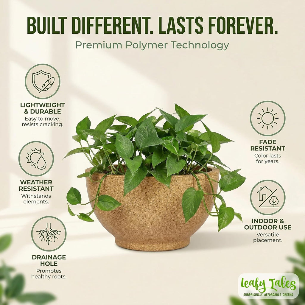 Leafy Tales Modern Round Planter for Home Décor 18 INCH, Highly Durable,Lightweight Indoor Outdoor Planter, Flower Pot Gamla,Tree Planter, Pot for Balcony Garden, Vegetables, Flowers & Greenery