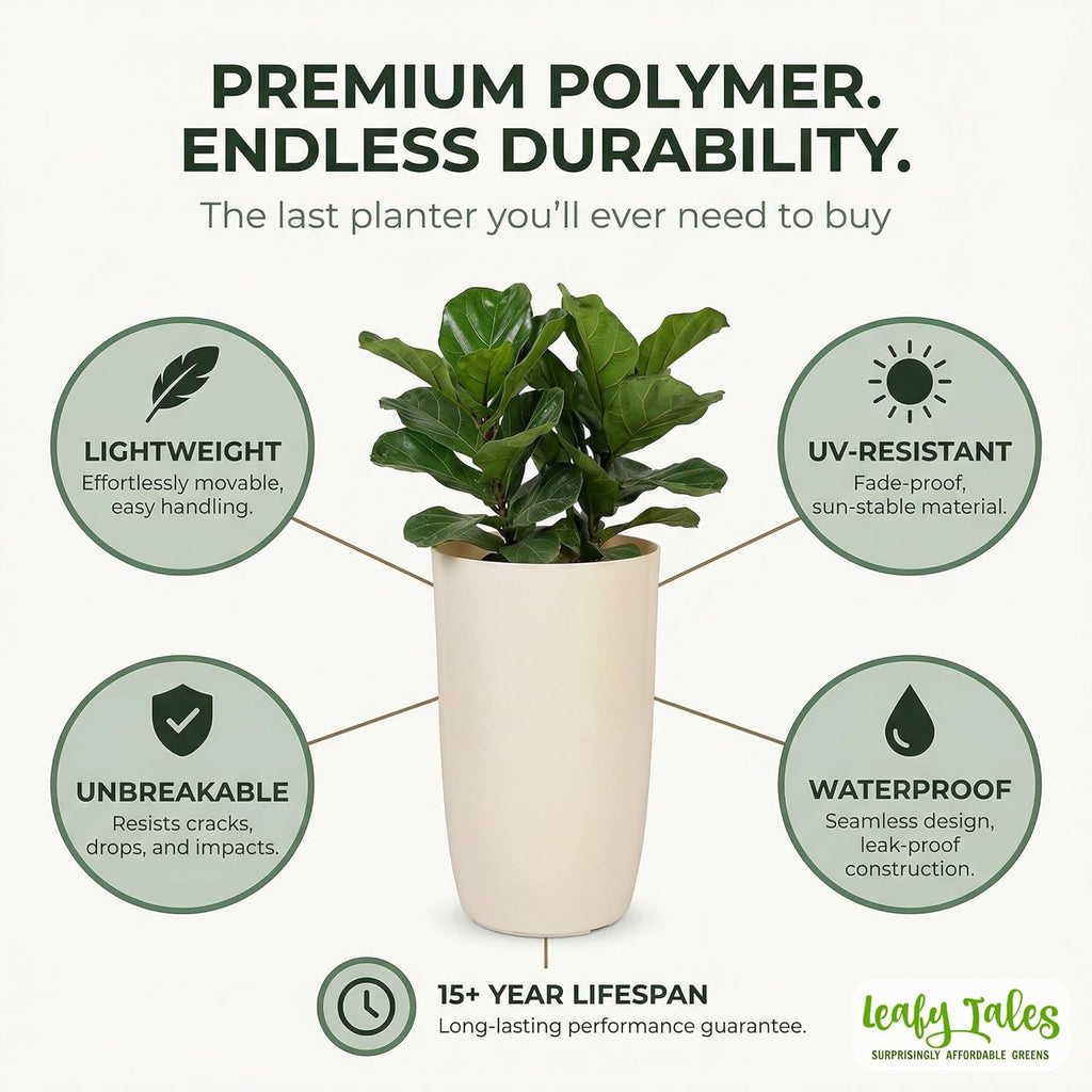 Leafy Tales Modern Round Tower Planter for Home Décor 14 INCH, Highly Durable,Lightweight Indoor Outdoor Planter, Flower Pot Gamla, Pot for Balcony Garden, Vegetables, Flowers & Greenery