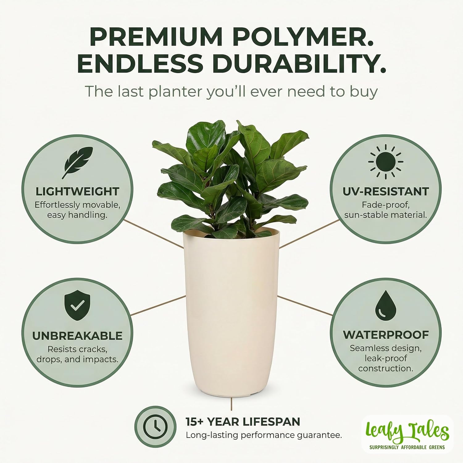Leafy Tales Modern Round Tower Planter for Home Décor 14 INCH, Highly Durable,Lightweight Indoor Outdoor Planter, Flower Pot Gamla, Pot for Balcony Garden, Vegetables, Flowers & Greenery
