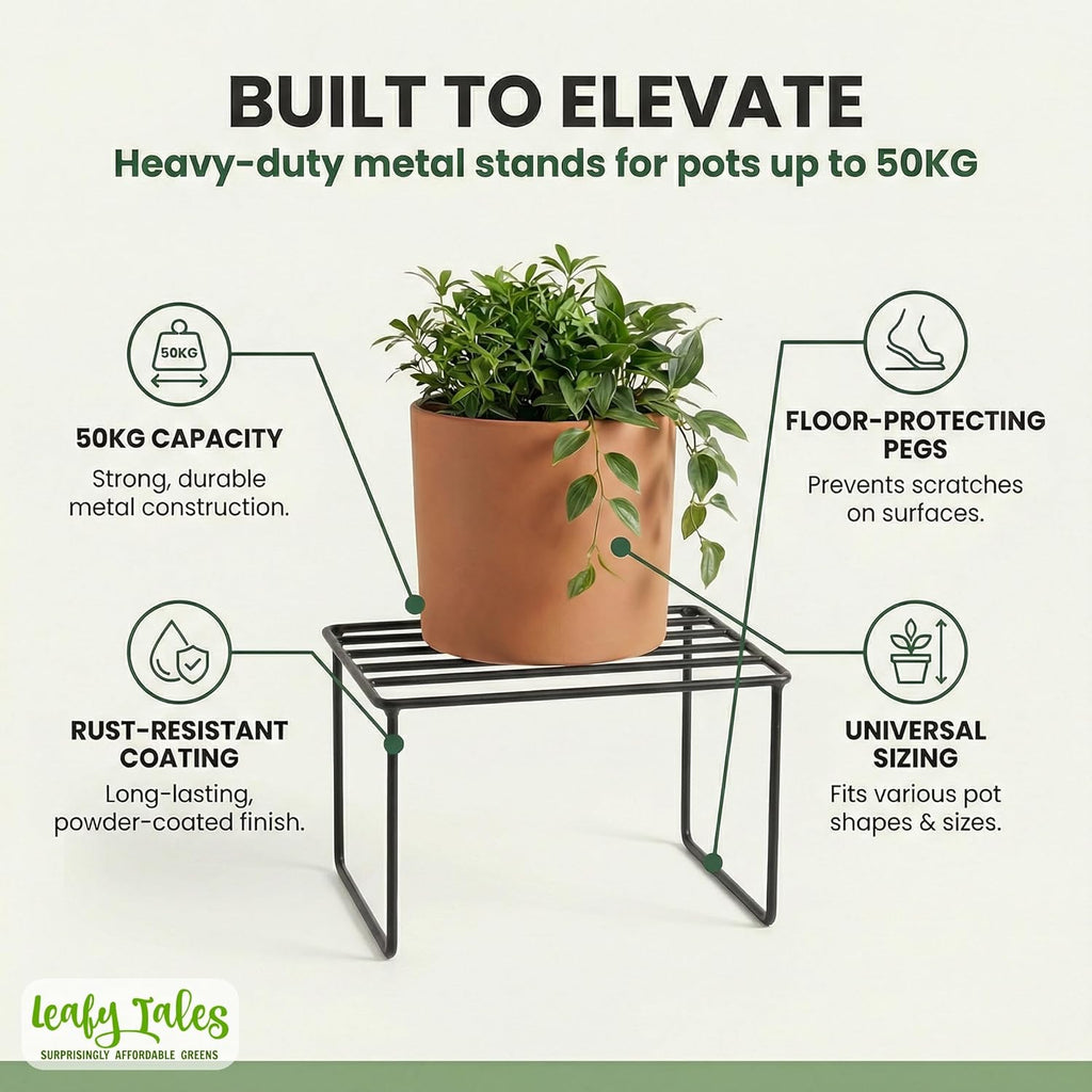 Leafy Tales Set of 10 – Square Metal/Iron Plant Stand for Indoor/Outdoor Flower Pot for Home, Garden, Balcony, Living Room Decor