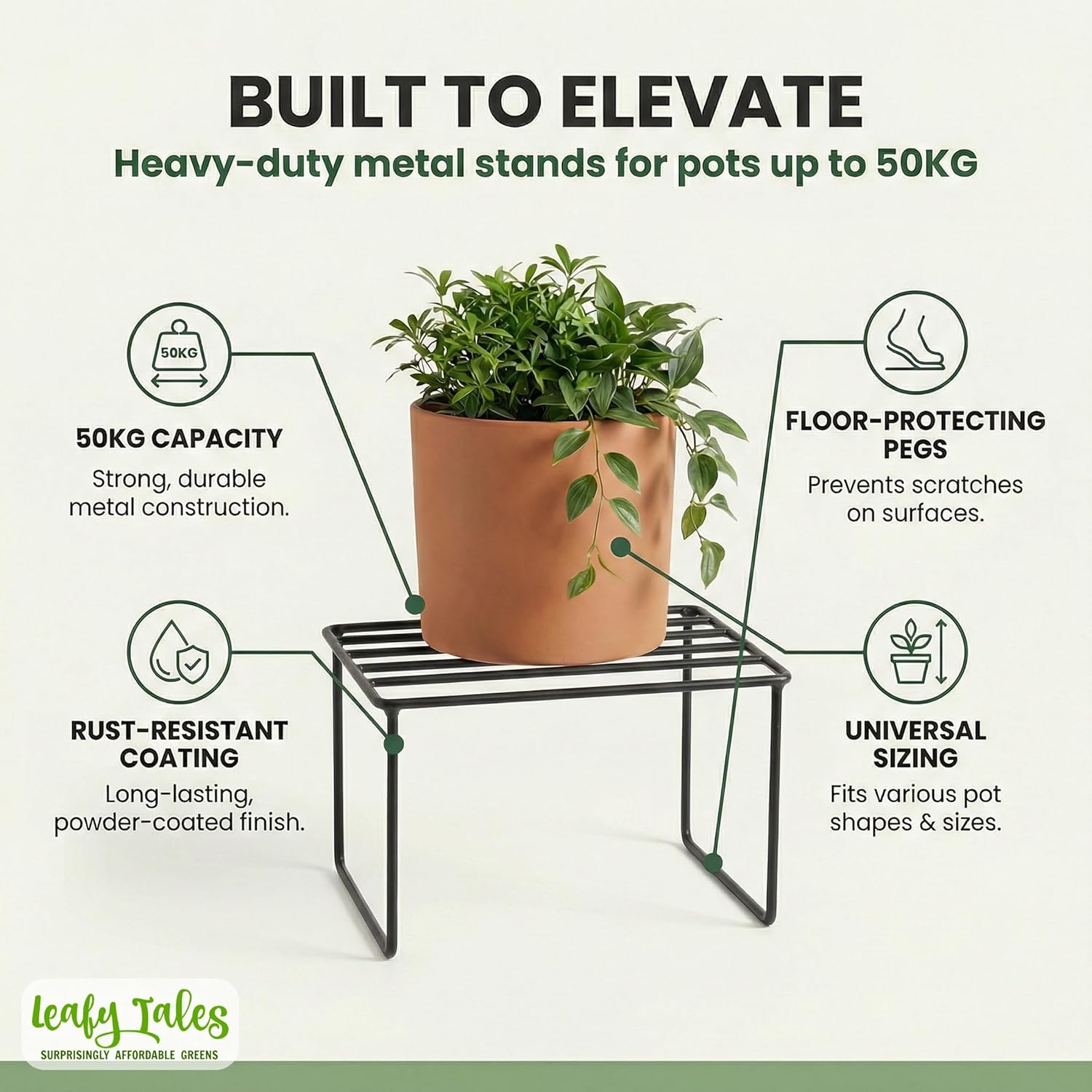 Leafy Tales Set of 10 – Square Metal/Iron Plant Stand for Indoor/Outdoor Flower Pot for Home, Garden, Balcony, Living Room Decor