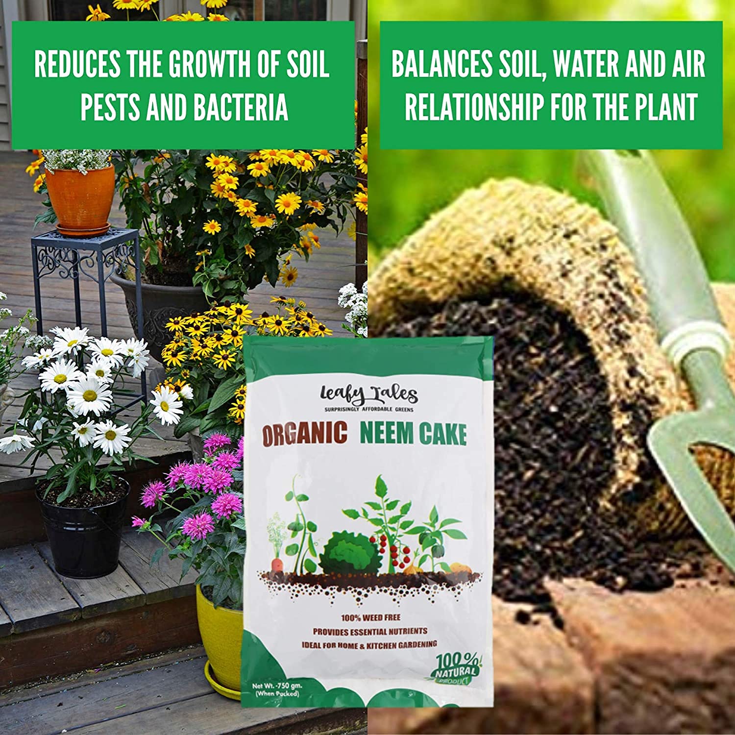 Leafy Tales Organic Neem Cake Powder for Plants 2kg - 100% Natural Neem Khali Fertilizer & Pest Repellent | Soil Conditioner & Growth Booster for Indoor and Outdoor Home Garden
