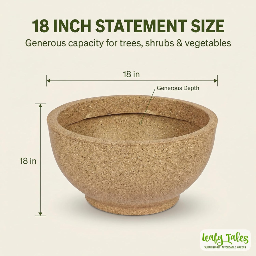 Leafy Tales Modern Round Planter for Home Décor 18 INCH, Highly Durable,Lightweight Indoor Outdoor Planter, Flower Pot Gamla,Tree Planter, Pot for Balcony Garden, Vegetables, Flowers & Greenery