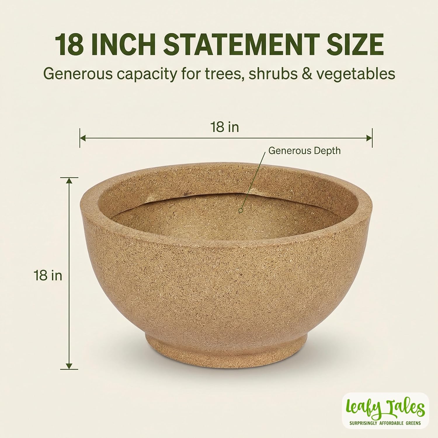 Leafy Tales Modern Round Planter for Home Décor 18 INCH, Highly Durable,Lightweight Indoor Outdoor Planter, Flower Pot Gamla,Tree Planter, Pot for Balcony Garden, Vegetables, Flowers & Greenery