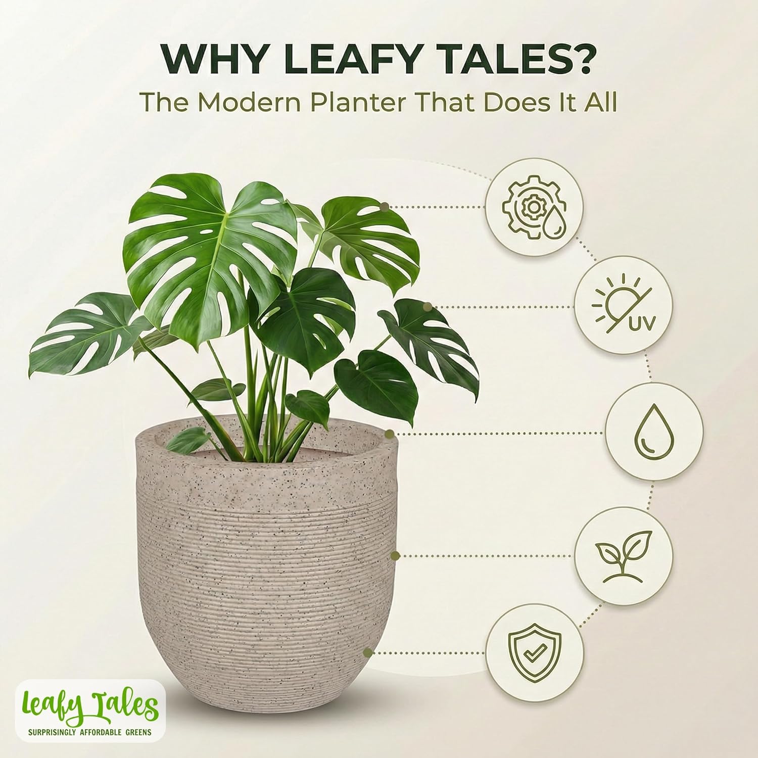 Leafy Tales Modern Greek Round Planter for Home Décor 12 INCH, Highly Durable,Lightweight Indoor Outdoor Planter, Flower Pot Gamla,Tree Planter, Pot for Balcony Garden, Vegetables, Flowers & Greenery