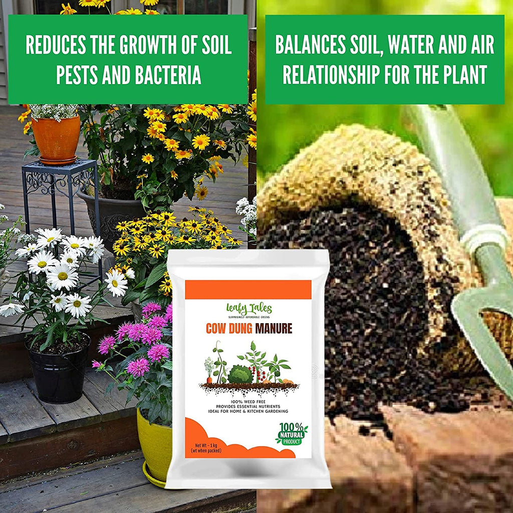 Leafy Tales Organic Cow Dung Manure for Plants 2kg - Fully Decomposed & Odorless Gobar ki Khad for Home Garden | Nutrient-Rich Organic Fertilizer & Soil Enricher for Flowers & Vegetables