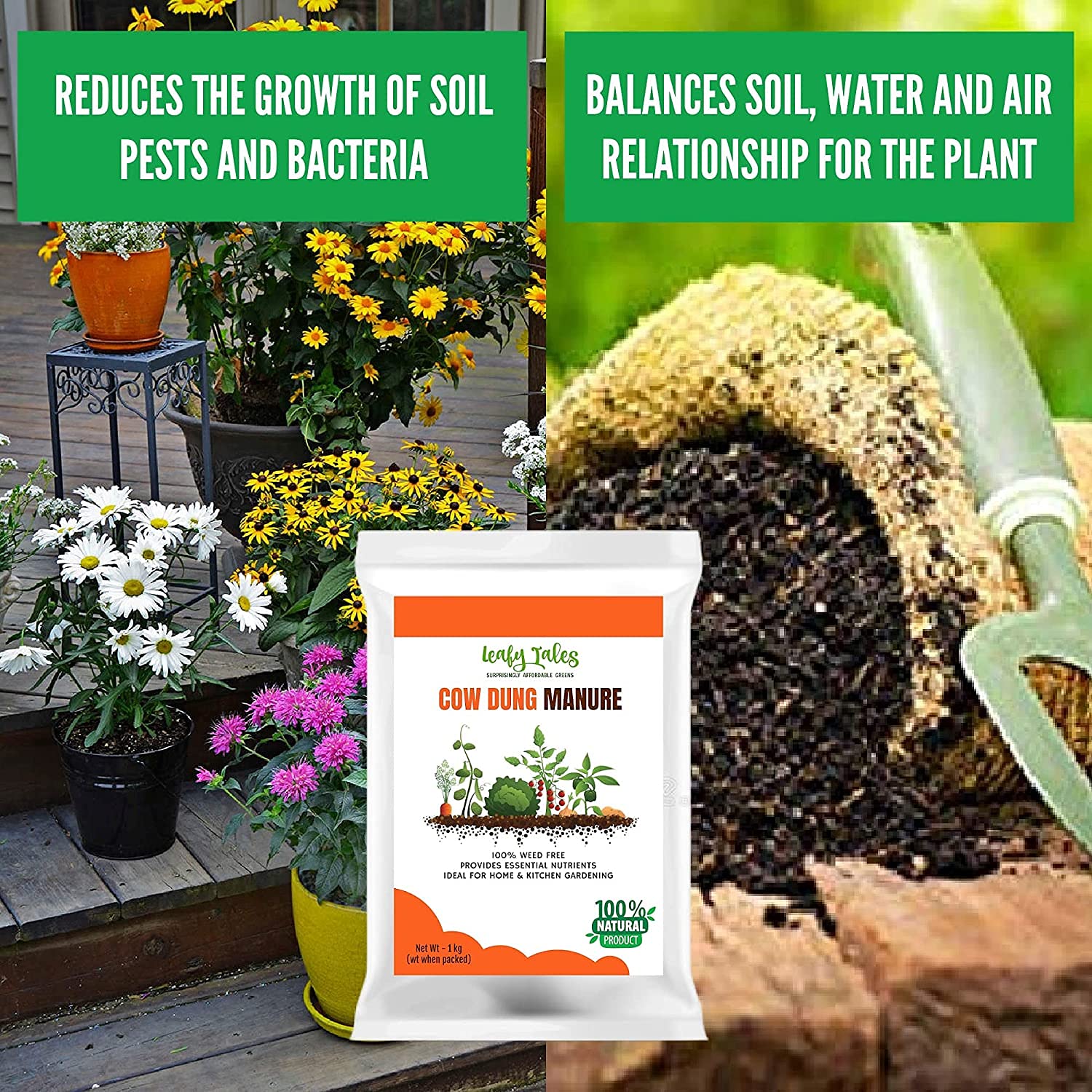 Leafy Tales Organic Cow Dung Manure for Plants 2kg - Fully Decomposed & Odorless Gobar ki Khad for Home Garden | Nutrient-Rich Organic Fertilizer & Soil Enricher for Flowers & Vegetables