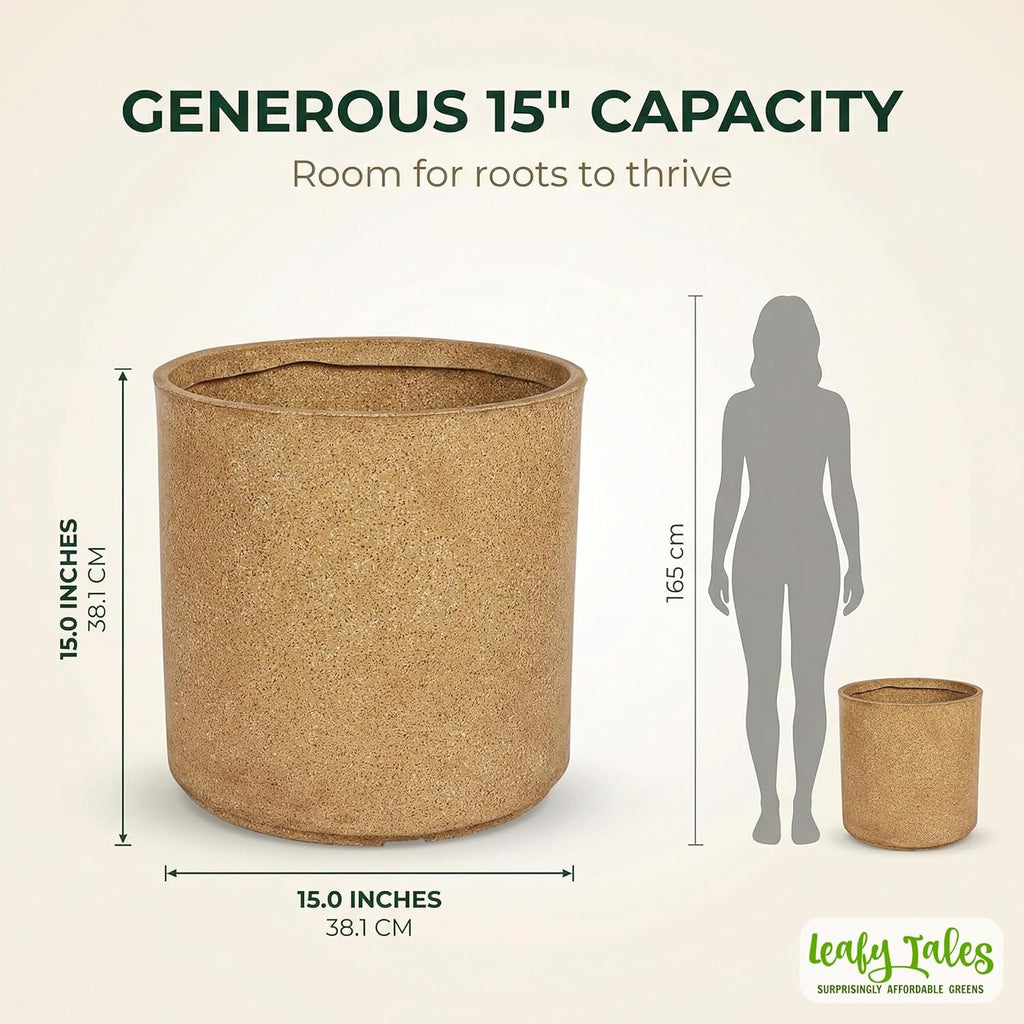 Leafy Tales Modern Round Cylindrical Planter for Home Décor 15 INCH, Highly Durable,Lightweight Indoor Outdoor Planter, Flower Pot Gamla, Pot for Balcony Garden, Vegetables