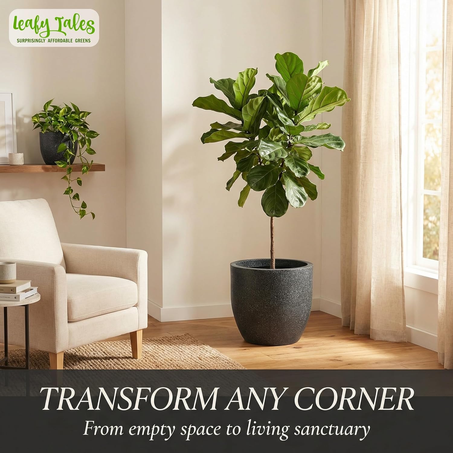 Leafy Tales Modern Round Planter for Home Décor 16 INCH, Highly Durable,Lightweight Indoor Outdoor Planter, Flower Pot Gamla,Tree Planter, Pot for Balcony Garden, Vegetables, Flowers & Greenery