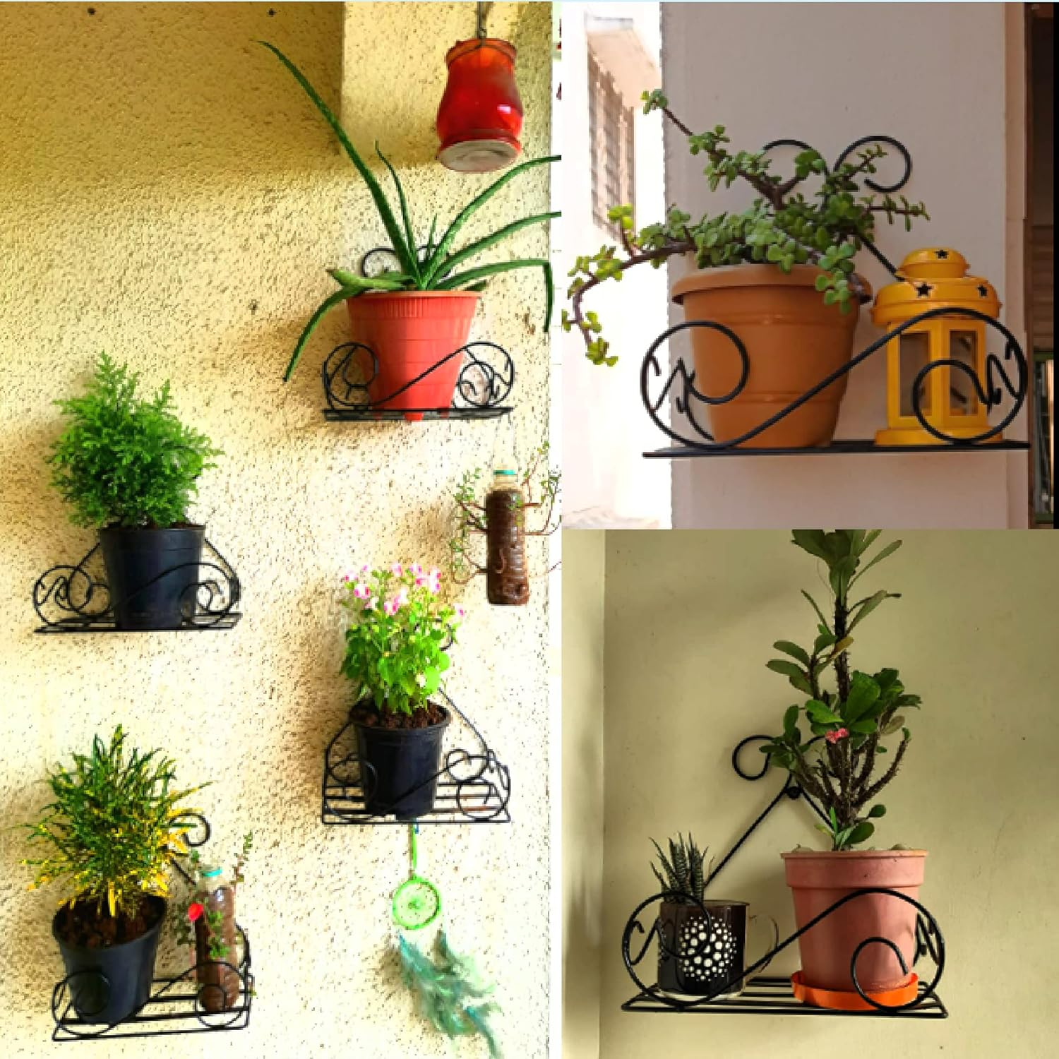 Leafy Tales Wall Mounted Metal Plant Stand Set of 2- Elegant Iron Flower Pot Holder for Indoor & Outdoor Walls | Decorative Rust-Proof Hanging Gamla Stand for Balcony, Living Room & Garden
