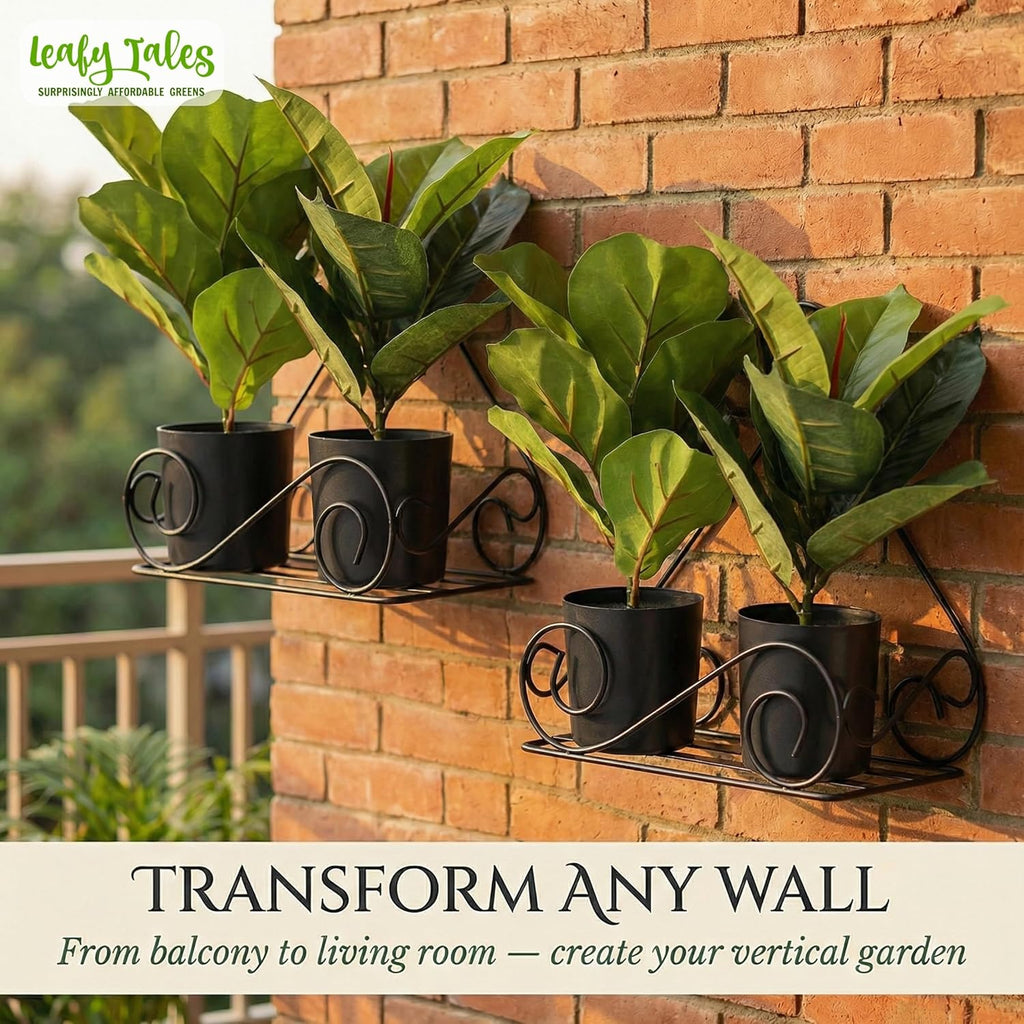 Leafy Tales Wall Mounted Metal Plant Stand Set of 4- Elegant Iron Flower Pot Holder for Indoor & Outdoor Walls | Decorative Rust-Proof Hanging Gamla Stand for Balcony, Living Room & Garden