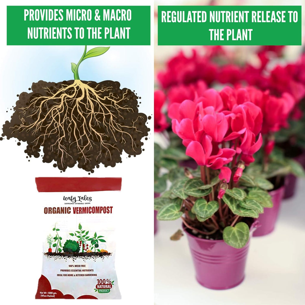 Leafy Tales 1kg Organic Vermicompost Manure Fertilizer - Pure Bio-Organic Fertilizer for Flowers, Vegetables & Lawns | Natural Soil Enricher, Potting Mix Supplement & Plant Food