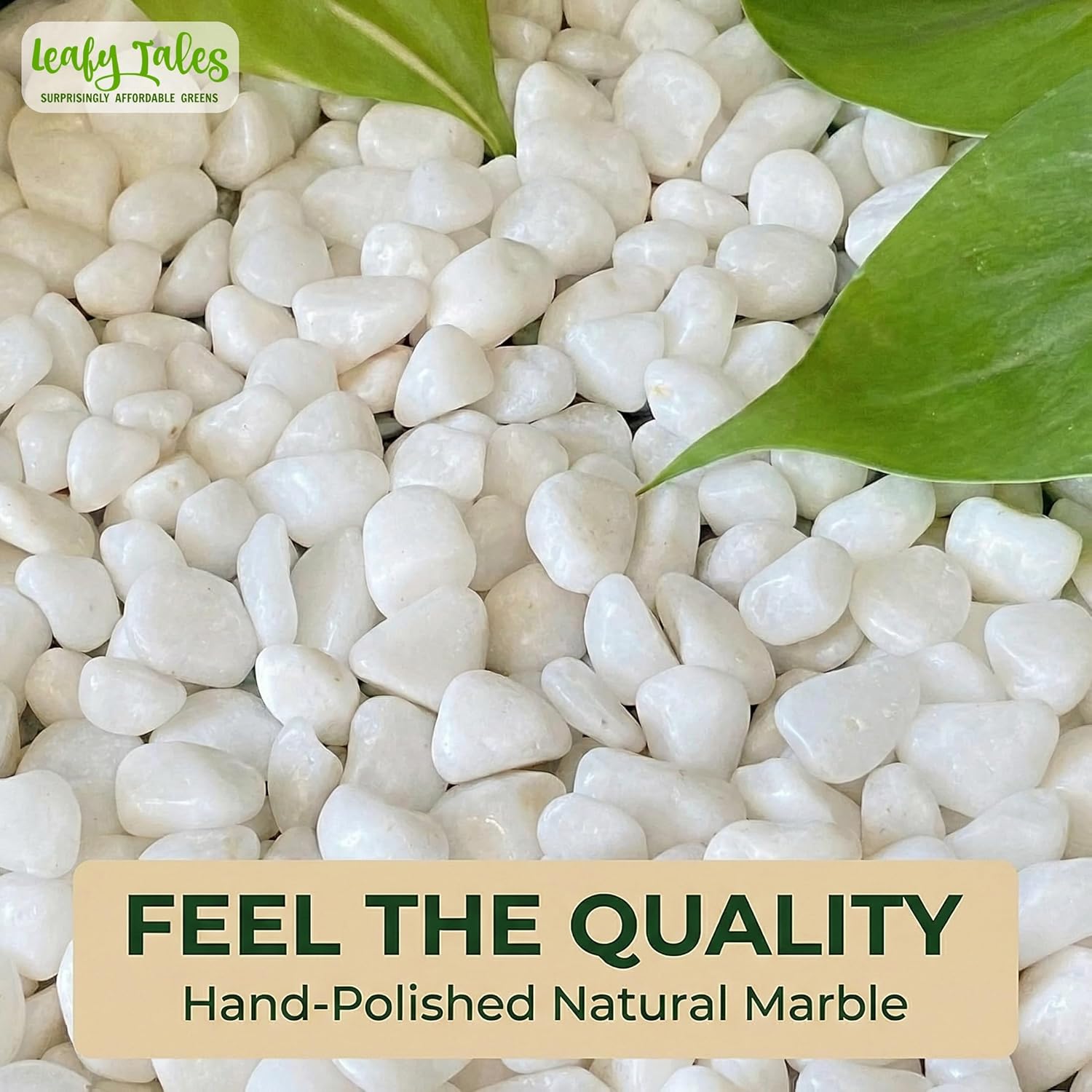 Leafy Tales White Polished Marble Stone Pebbles for Home & Garden Decoration| White Polish 1 Kg
