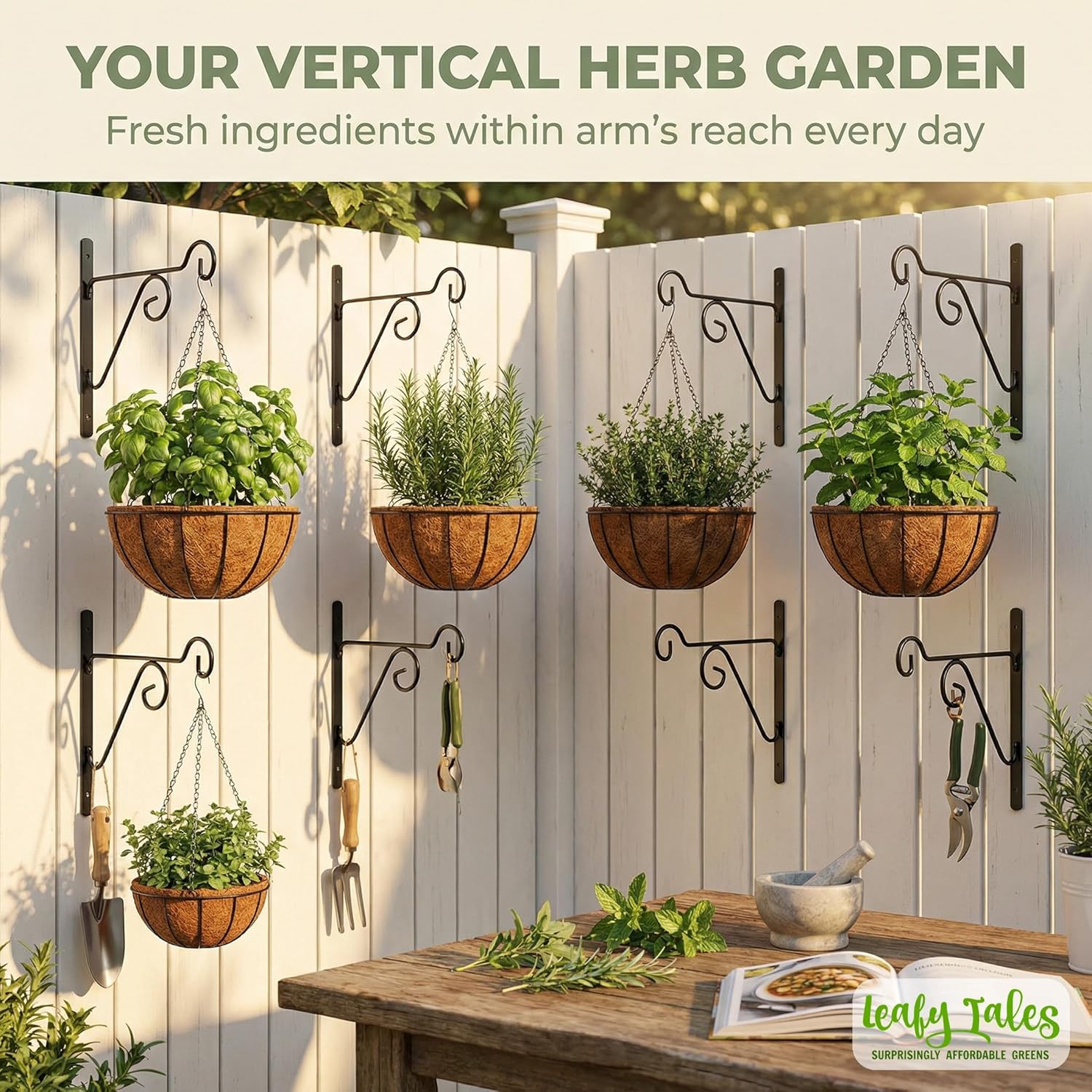 Leafy Tales Plant Hanger Brackets Wall Mounted - Metal Hanging Hooks, Holder for Indoor Outdoor Planters - Black - Pack of 8 (Wall Hanging-8)