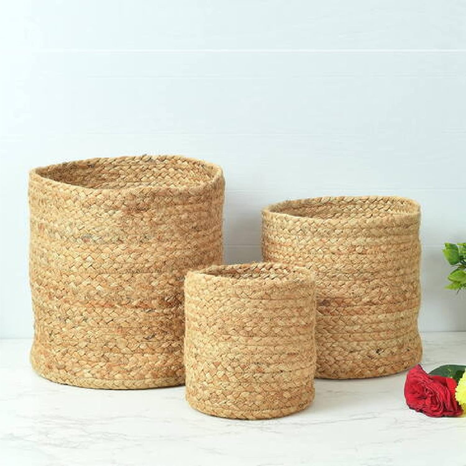 Leafy Tales HandWoven Round Pot Bag in Natural Jute - Plant Bag for All Plants, Indoor Outdoor Plant Sack (Set of 1) (Beige) (12x12 inches)