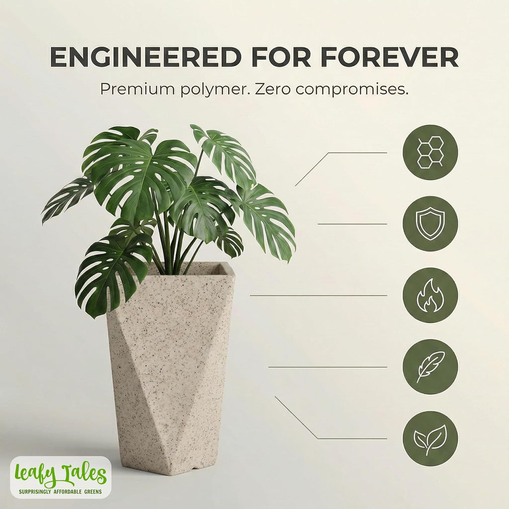 Leafy Tales Modern Diamond Tower Planter for Home Décor 12 INCH, Highly Durable,Lightweight Indoor Outdoor Planter, Flower Pot Gamla