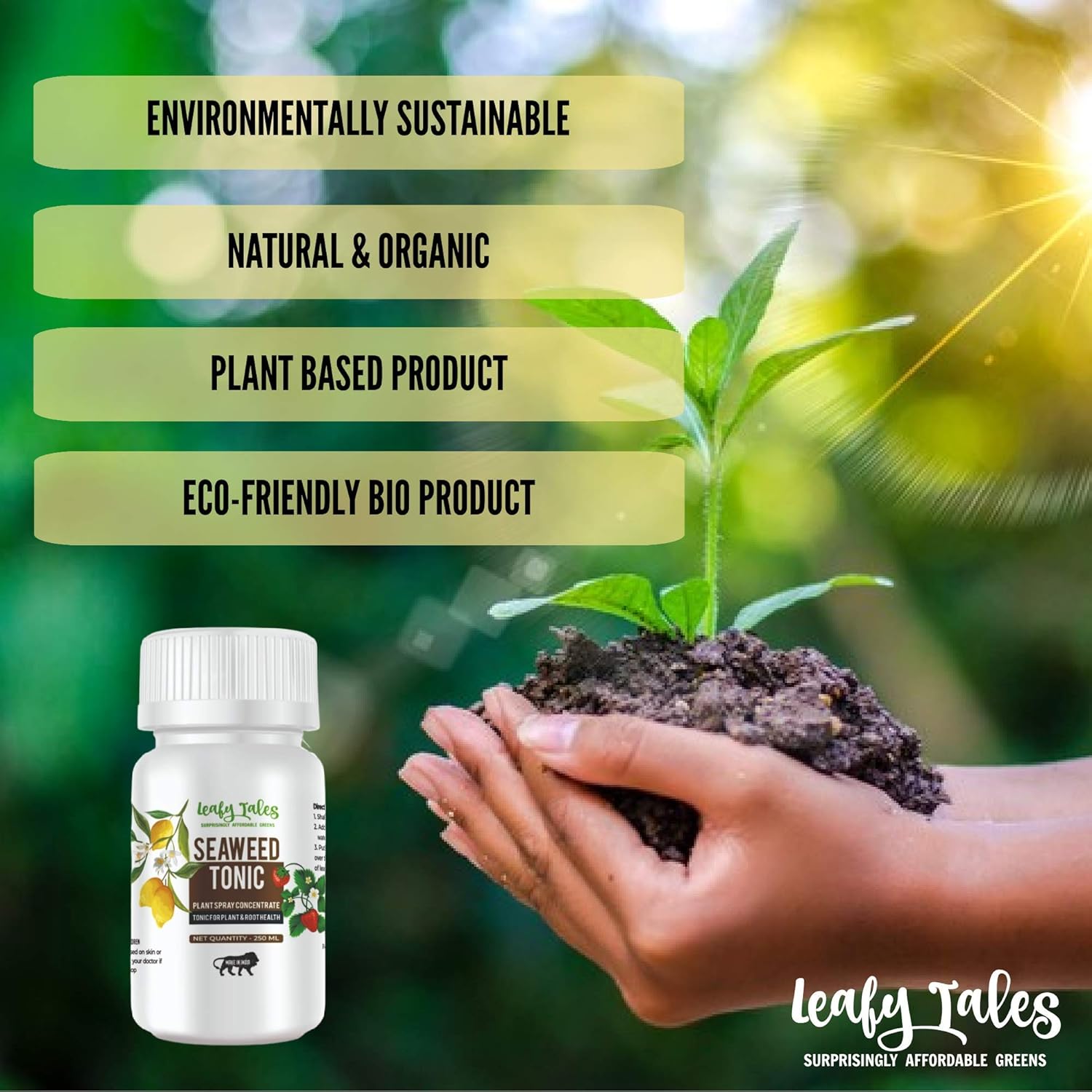 Leafy Tales - 250 ML - Sea Secret - Seaweed Extract Liquid Concentrate - Organic Fertilizer & Growth Promoter for Plants, 100% Water Soluble