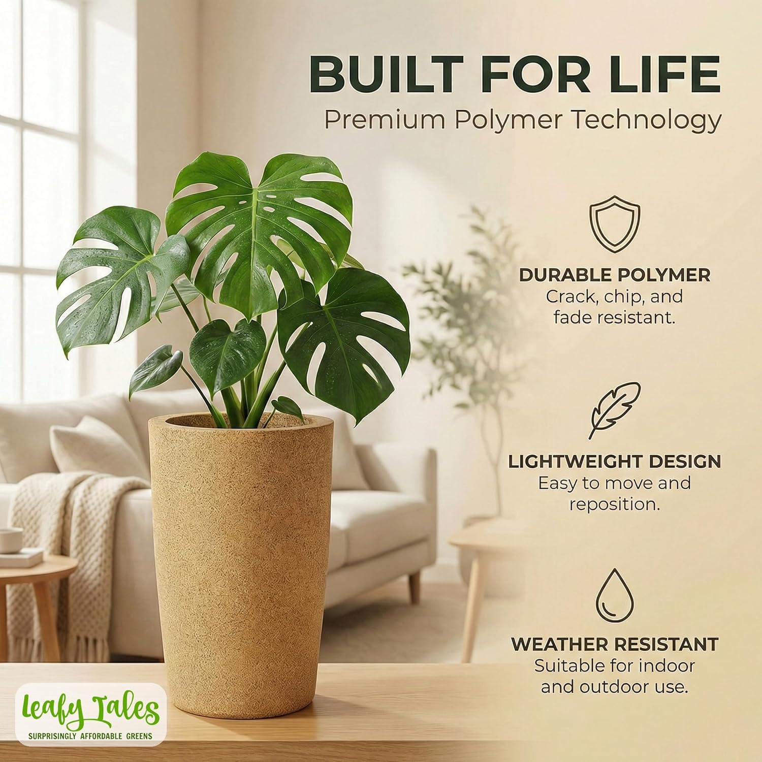 Leafy Tales Modern Round Tower Planter for Home Décor 18 INCH, Highly Durable,Lightweight Indoor Outdoor Planter, Flower Pot Gamla, Pot for Balcony Garden, Vegetables, Flowers & Greenery