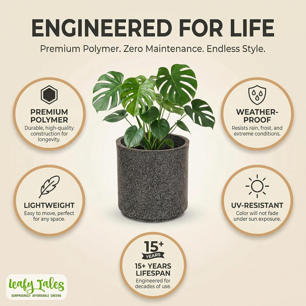 Leafy Tales Modern Round Cylindrical Planter for Home Décor 10 INCH, Highly Durable,Lightweight Indoor Outdoor Planter, Flower Pot Gamla, Pot for Balcony Garden, Vegetables