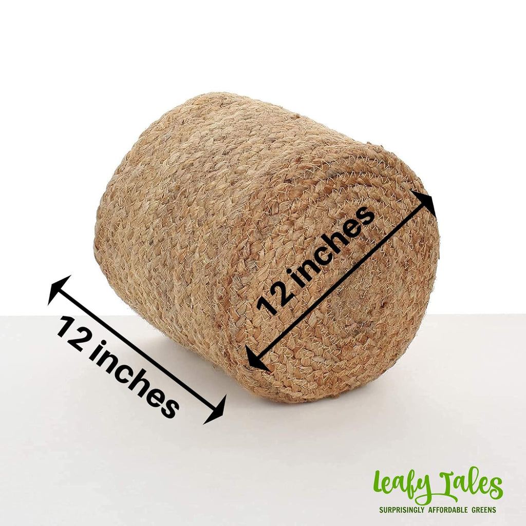 Leafy Tales HandWoven Round Pot Bag in Natural Jute - Plant Bag for All Plants, Indoor Outdoor Plant Sack (Set of 1) (Beige) (12x12 inches)