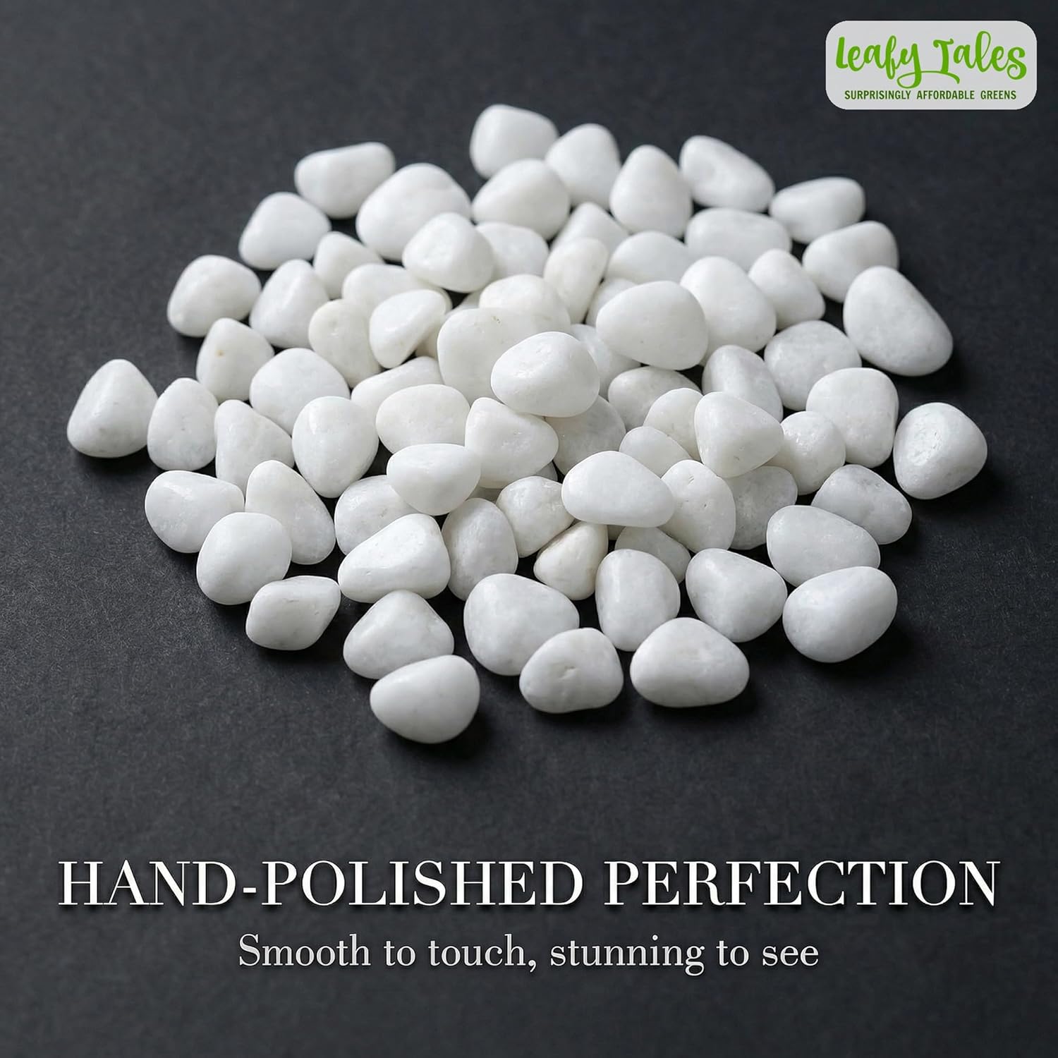 Leafy Tales White Polished Marble Stone Pebbles for Home & Garden Decoration|Plants & Pots|Art & Craft|Aquarium Vase Filler | White Polish 500 GMS