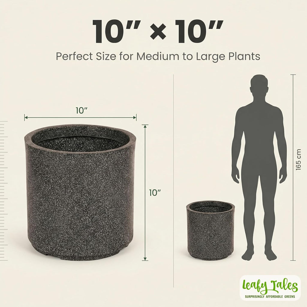 Leafy Tales Modern Round Cylindrical Planter for Home Décor 10 INCH, Highly Durable,Lightweight Indoor Outdoor Planter, Flower Pot Gamla, Pot for Balcony Garden, Vegetables