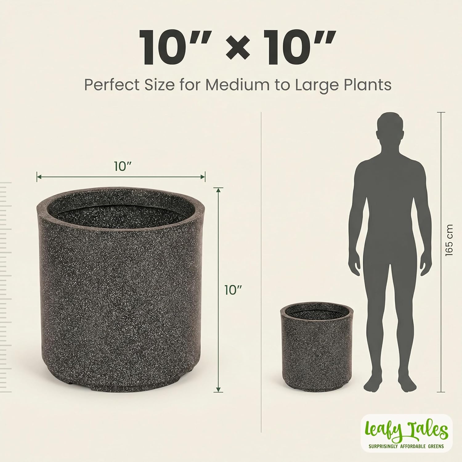 Leafy Tales Modern Round Cylindrical Planter for Home Décor 10 INCH, Highly Durable,Lightweight Indoor Outdoor Planter, Flower Pot Gamla, Pot for Balcony Garden, Vegetables