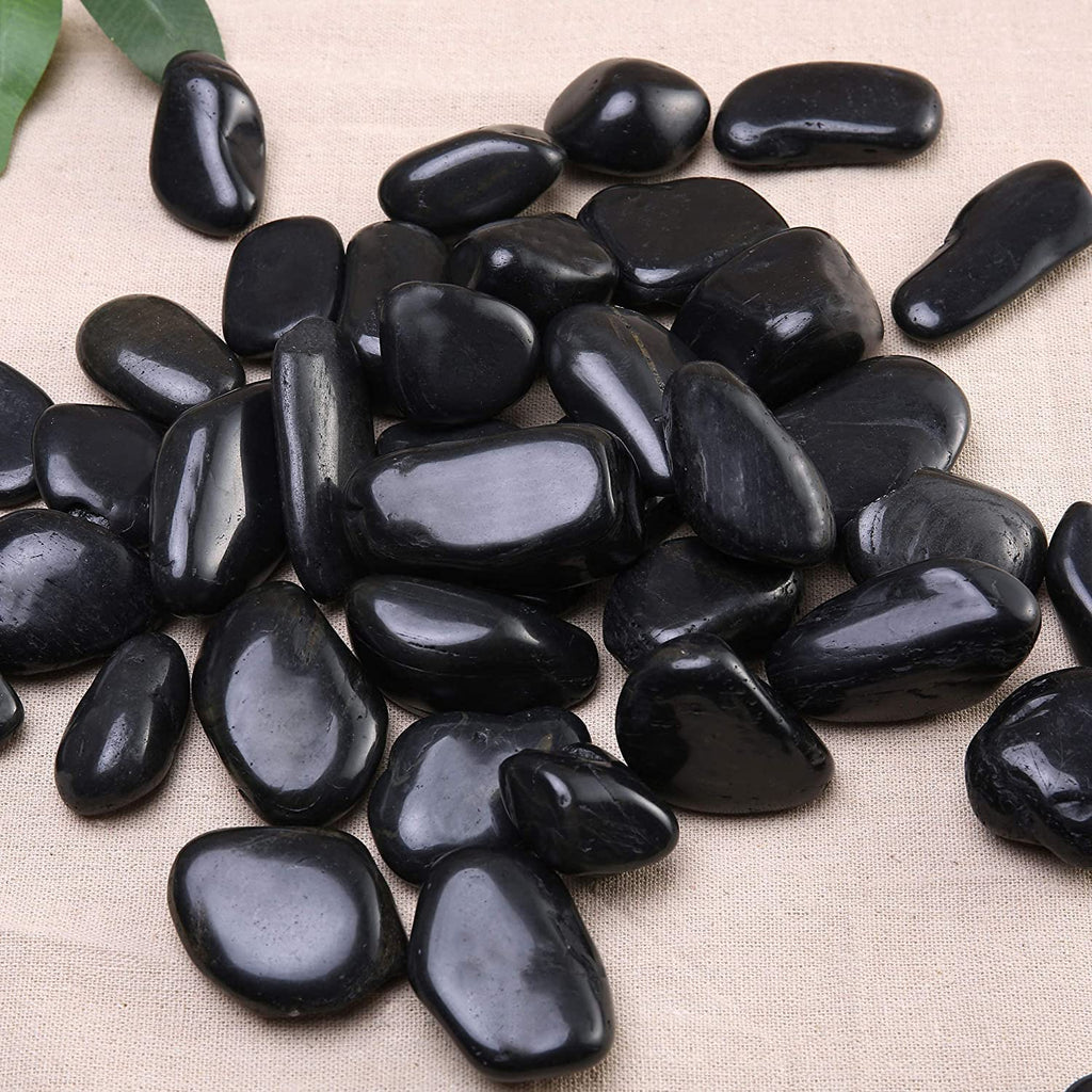 Leafy Tales Black Polish Marble Stone Pebbles for Home & Garden Decoration| Black Polish 1 Kg