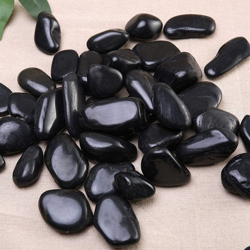 Leafy Tales Black Polish Marble Stone Pebbles for Home & Garden Decoration| Black Polish 1 Kg