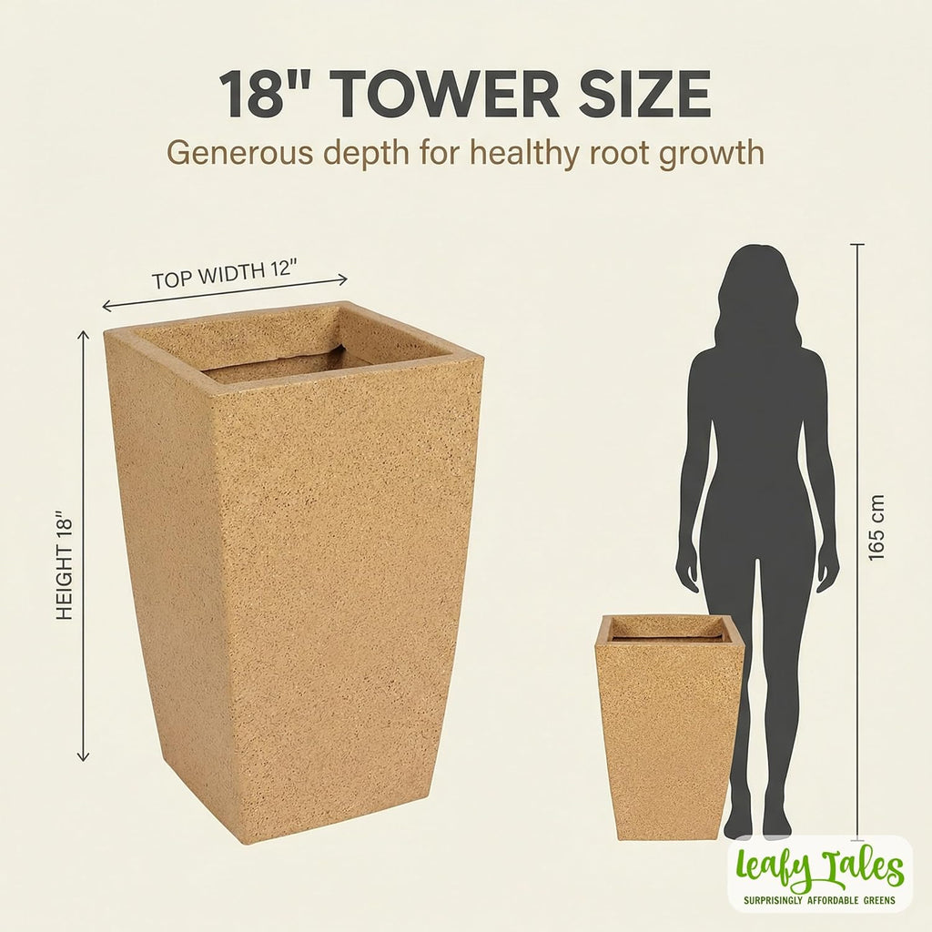 Leafy Tales Modern Roto Square Tower Planter for Home Décor 18 INCH, Highly Durable,Lightweight Indoor Outdoor Planter, Flower Pot Gamla