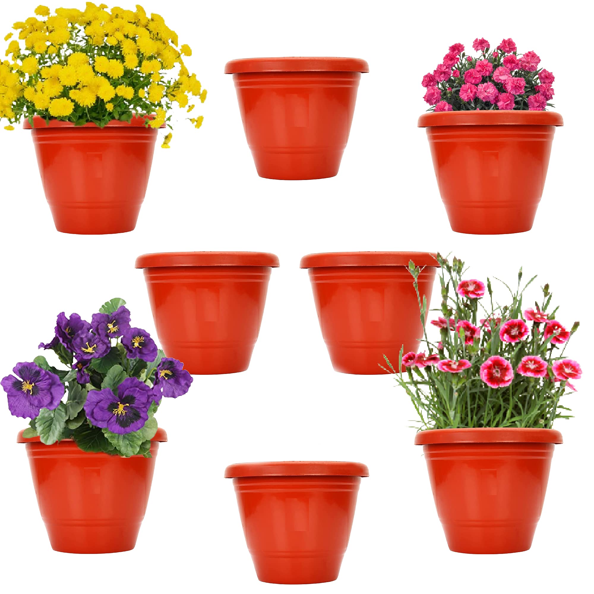 Leafy Tales 6-inch Plastic Flower Pots with 4-inch Dripping Trays (Pack of 5 Sets) - Terracotta Colour Garden Gamla for Home & Outdoor Balcony - Durable Indoor/Outdoor Planters with Drainage Saucers