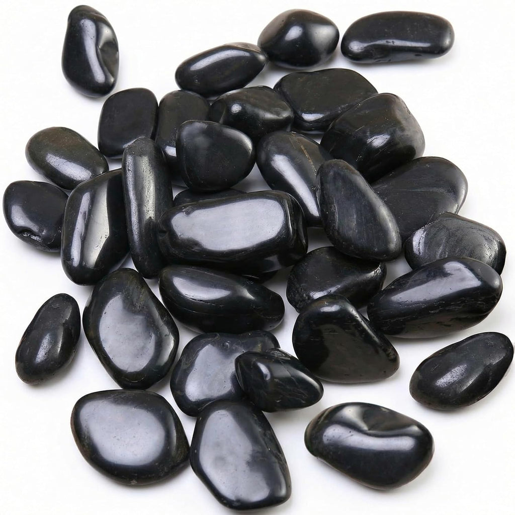 Leafy Tales Black Polished Marble Stone Pebbles for Home & Garden Decoration|Plants & Pots|Art & Craft|Aquarium Vase Filler | White Polish 500 GMS