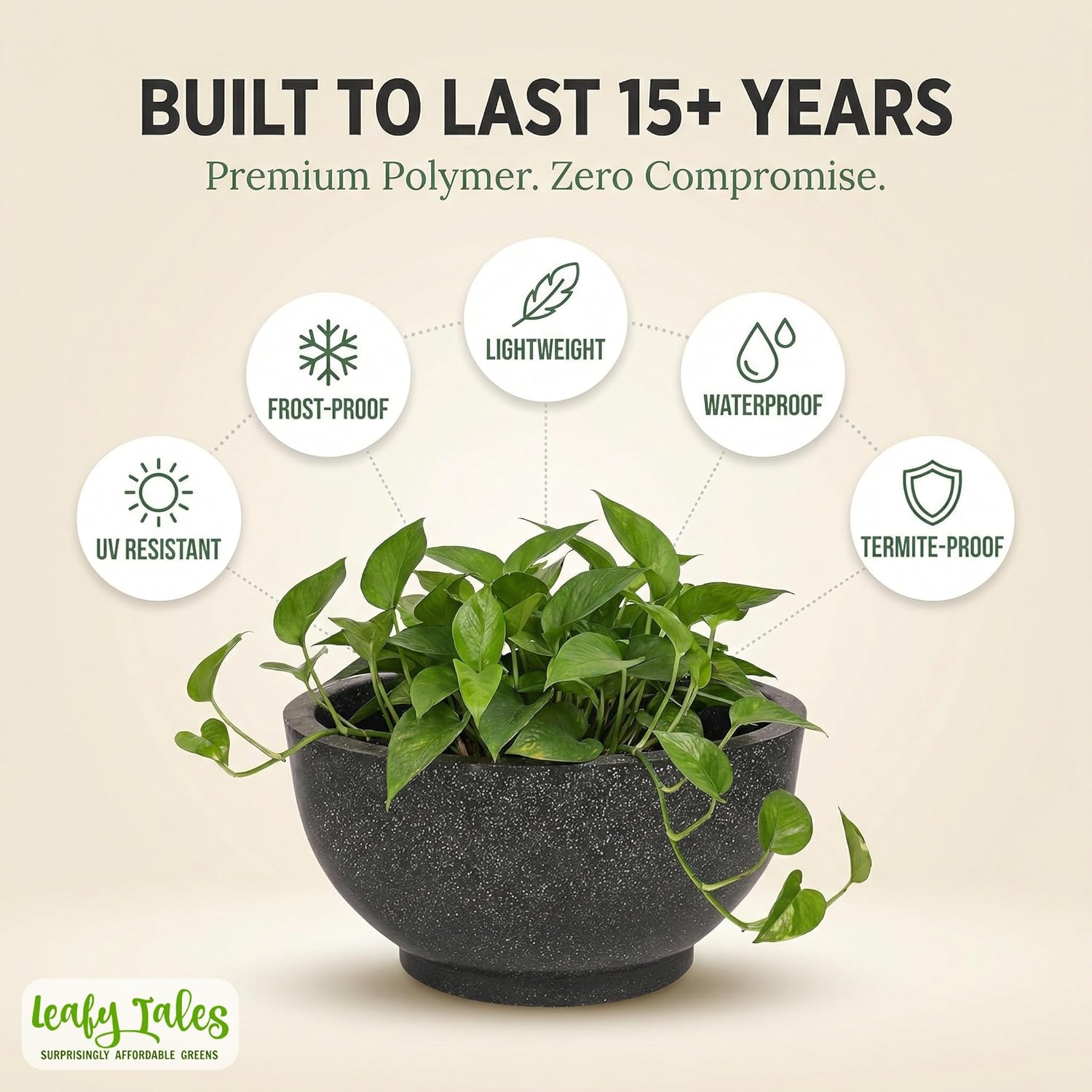 Leafy Tales Modern Round Planter for Home Décor 18 INCH, Highly Durable,Lightweight Indoor Outdoor Planter, Flower Pot Gamla,Tree Planter, Pot for Balcony Garden, Vegetables, Flowers & Greenery