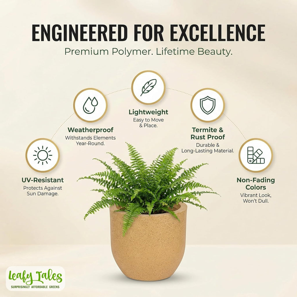 Leafy Tales Modern Round Planter for Home Décor 12 INCH, Highly Durable,Lightweight Indoor Outdoor Planter, Flower Pot Gamla,Tree Planter, Pot for Balcony Garden, Vegetables, Flowers & Greenery