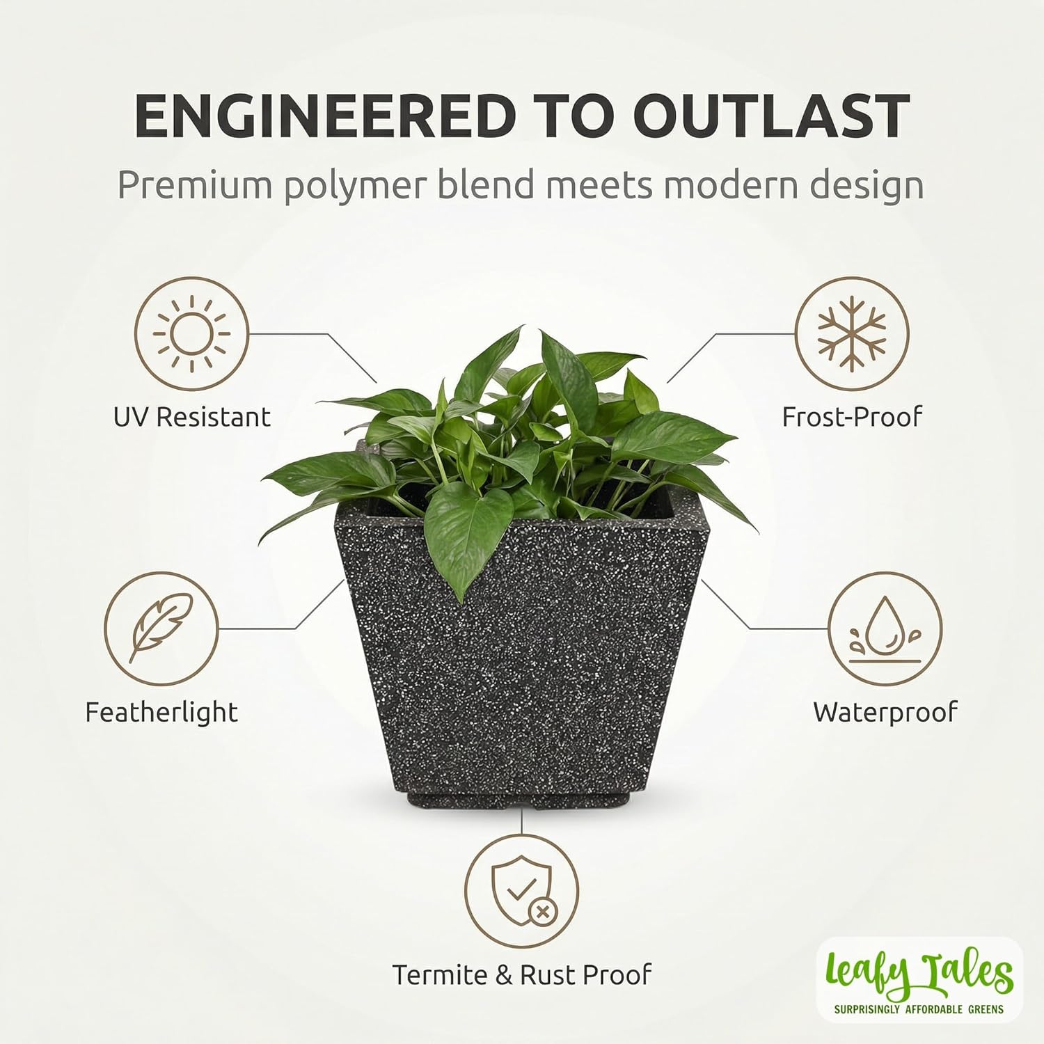 Leafy Tales Modern Square Planter for Home Decor 10 INCH, Highly Durable,Lightweight Indoor Outdoor Planter, Flower Pot Gamla,Tree Planter, Pot for Balcony Garden, Vegetables, Flowers & Greenery
