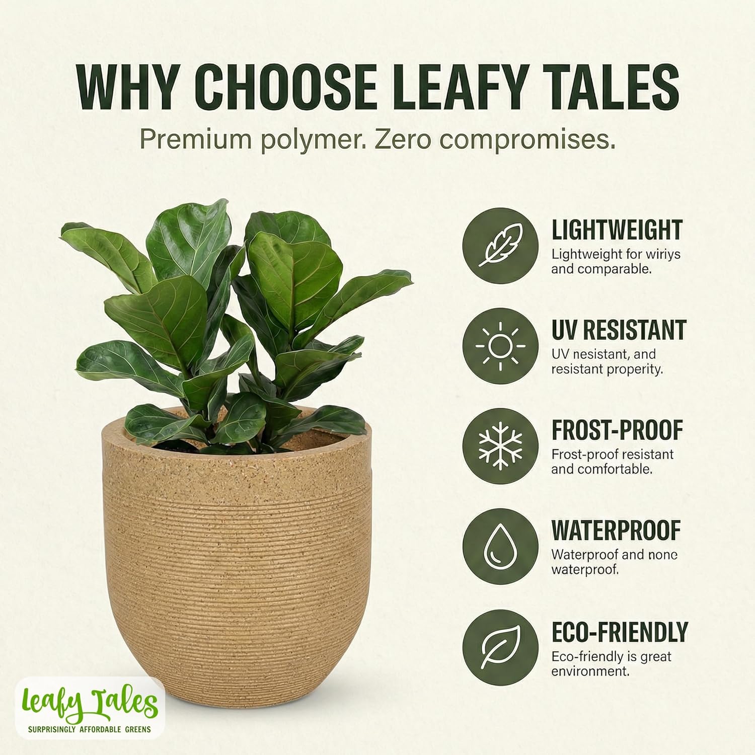 Leafy Tales Modern Greek Round Planter for Home Décor 12 INCH, Highly Durable,Lightweight Indoor Outdoor Planter, Flower Pot Gamla,Tree Planter, Pot for Balcony Garden, Vegetables, Flowers & Greenery