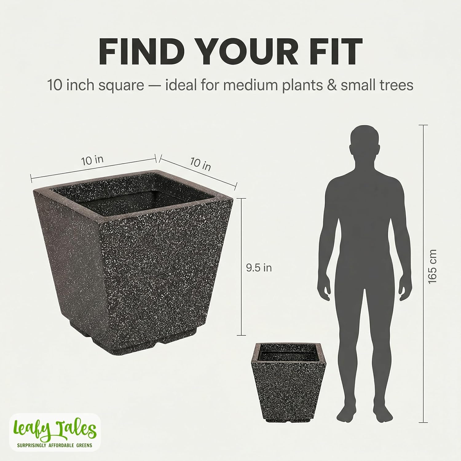 Leafy Tales Modern Square Planter for Home Decor 10 INCH, Highly Durable,Lightweight Indoor Outdoor Planter, Flower Pot Gamla,Tree Planter, Pot for Balcony Garden, Vegetables, Flowers & Greenery